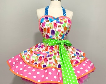 Chill Out Fruity Popsicle Retro Apron, Woman's Apron, Summer Apron