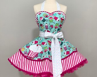 Strawberry Cupcake Apron, Bakers Apron, Aprons for Women,