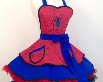 Ms. Spiderman Apron, Retro PInUp Apron / Woman's Apron / Comicon Cosplay