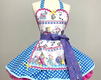 Happy Easter Vintage Bunnies PInUp Apron, Retro Apron/Easter Apron/Women's Apron