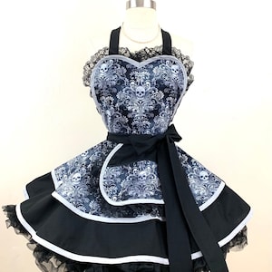 Maid of Skull Manor Costume Apron, Retro Woman&#39;s Apron, Goth Apron