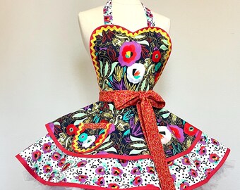 Floral Artist Apron, Sweetheart Pinup Style, Kitchen Queen