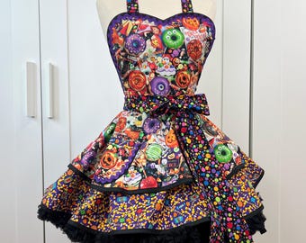 Monster Treats Halloween Apron: Retro Party Apron for Women