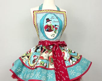 Snowman Apron, Let It snow, Women's Christmas Apron
