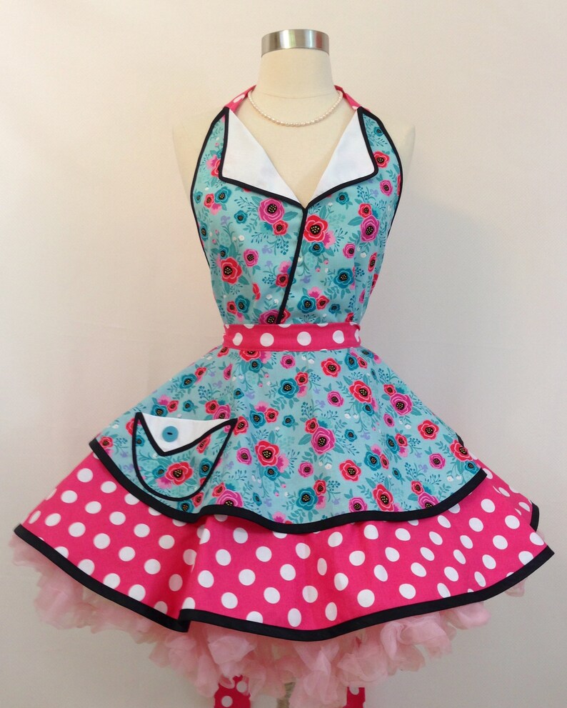 June Cleaver Poppies Apron Pin Up Apron Floral Retro Apron | Etsy