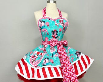 Naughty and Nice Peppermint Martini Christmas Apron, Brunette Beauty Woman's Apron