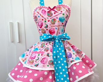 Pink Carnival Treats Apron: Retro Sweetheart Kitchen Apron
