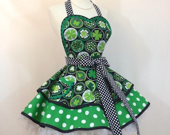 All The Luck Shamrock Pin Up Apron – Retro St. Patrick's Day Apron