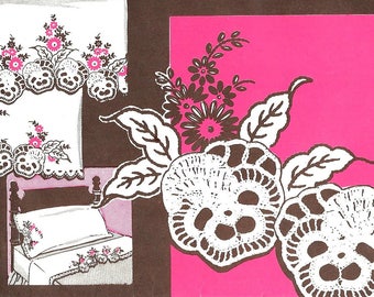 Crochet Pansy Pattern and Embroidery Transfer for Linens Floral Motifs Iron On w/ Instructions Vintage 1940s Superior 117