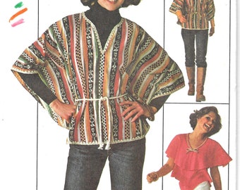 Poncho Style Top Pattern Big Sleeve Triangle Handkerchief Hem Hippie Boho Jiffy Easy 1970s Vintage Simplicity 7706 Small