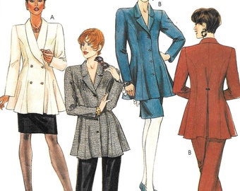 Double or Single Breasted Jacket Pattern and Leggings Stirrup Pants Unlined Flared Princess Seams Straight Skirt McCalls 5538 Size 8 Uncut