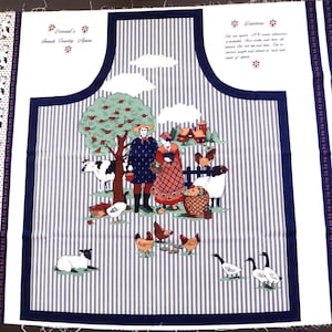 Apron French Country Fabric Panel Pattern Farm Animals Concord Fabrics USA Printed Cotton Vintage 1990s DIY Sewing Gift Craft