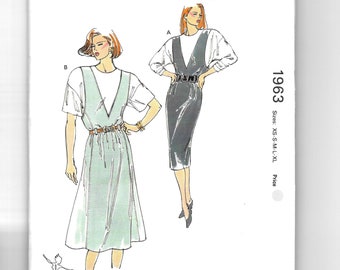 Jumper Pattern Dress Back Slit Deep V Neckline Princess Line Slim or Flared Kwik Sew 1963 XS S M L XL All Sizes Uncut