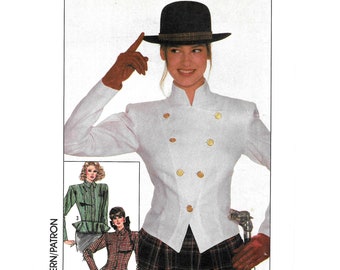 Fitted Peplum Blouse Jacket Pattern Button Front Double Breasted Stand Up Collar 1980s Simplicity 8776 Size 8 Small