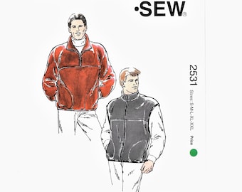 Mens Jacket Pattern Pullover and Vest Zipper Front Side Pockets Yoke Collar Vintage Kwik Sew 2531 S M L XL XXL All Sizes