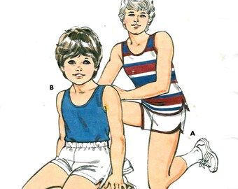 Boys Tank Top Pattern and Shorts Classic Elastic Waist Pull On Style Easy Vintage 1980s Kwik Sew 1164 Size 4, 5, 6, 7