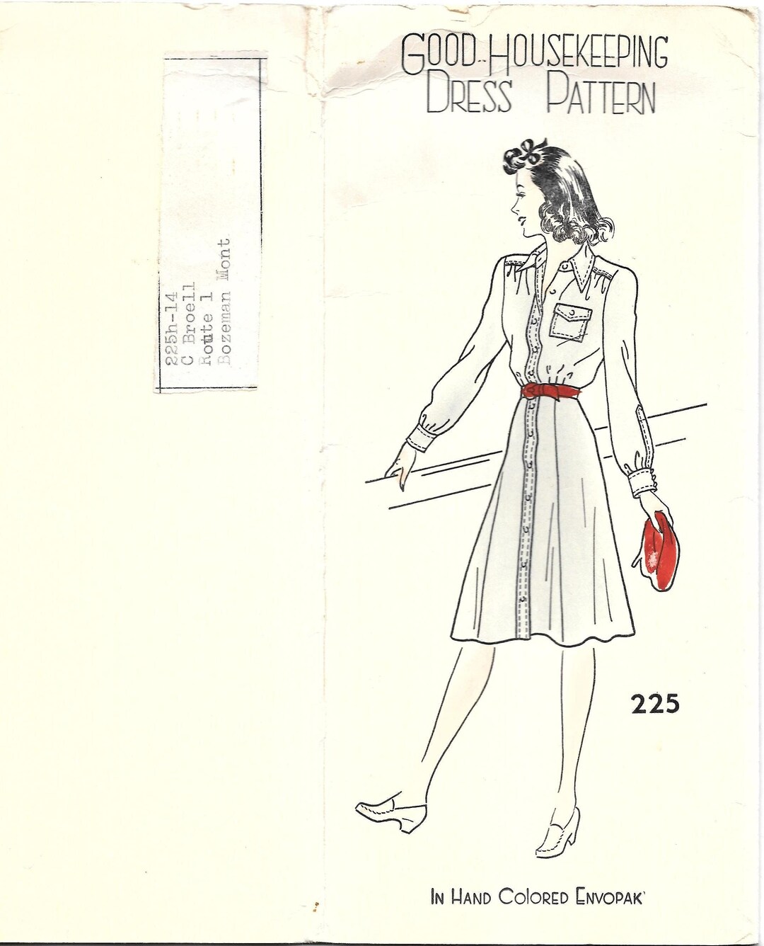 1940's Mail Order Two Piece Dress Pattern with Collar or Square Neckline - Bust 34