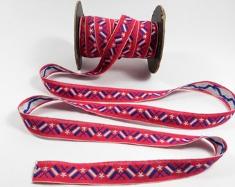 Red White Blue Vintage Trim Woven Flags Stars Ribbon Cotton Made in USA DIY Craft Supply 3/4" BTY