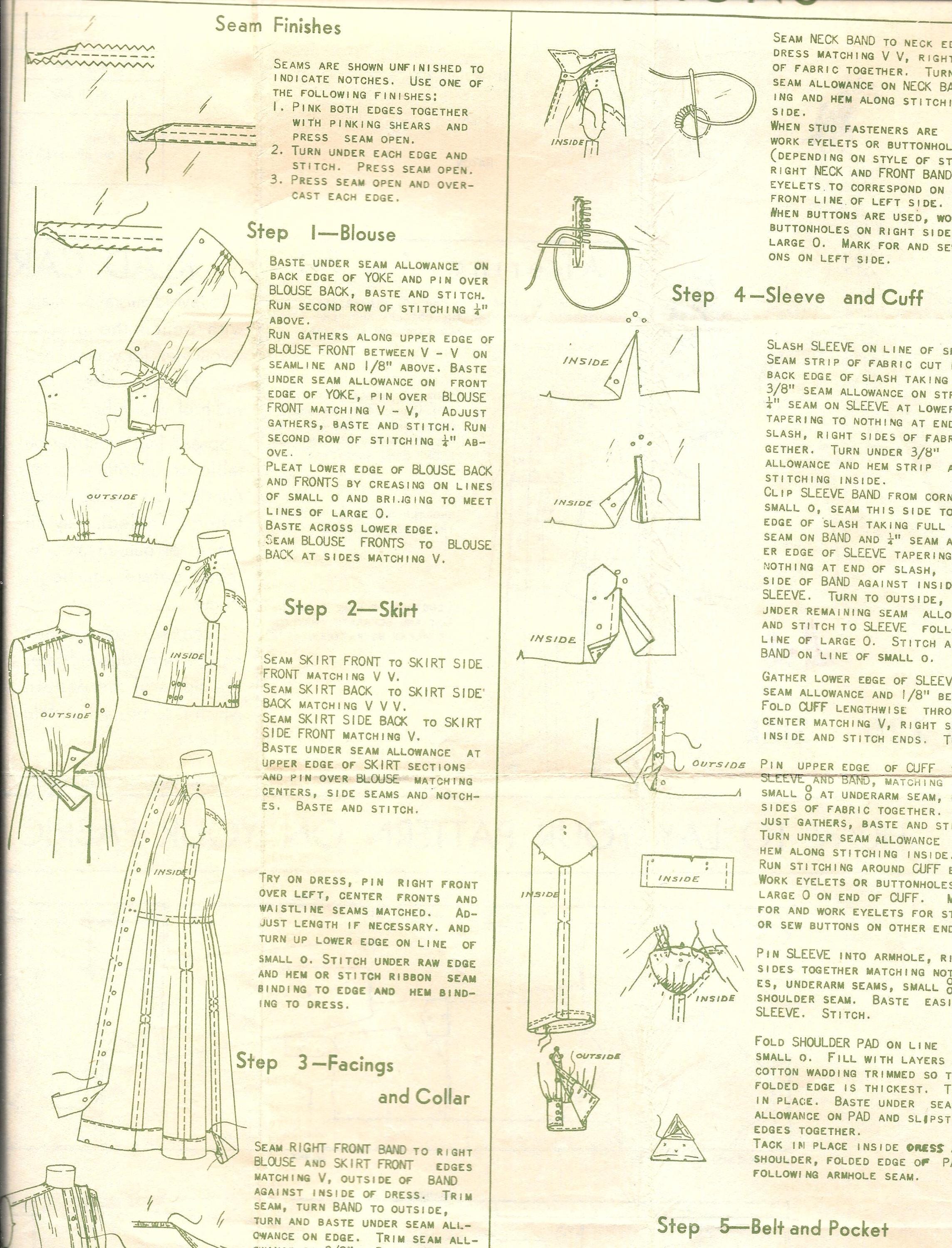 Shirtwaist Dress Pattern 1940s Mail Order War Time Semi Fitted Long ...