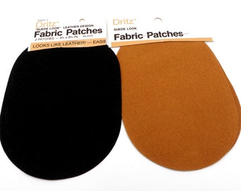 Vintage Elbow Patches "Suede Look" Faux Leather Fabric Sew On 1980s Dritz Sewing Notion Supply Oval Black Gold 4 x 6