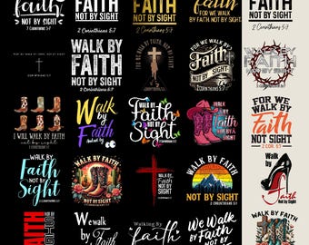 Walk by Faith Not by Sight PNG-bundel, christelijke bijbelvers schrift clipart, religieuze geloof Cross Boots digitale download voor sublimatie