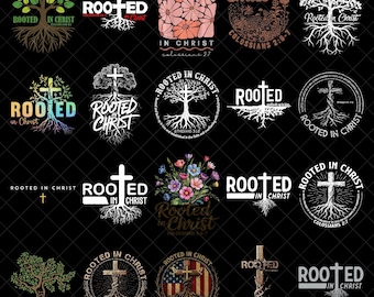 Geworteld in Christus PNG-bundel, Christian Faith Tree Cross bijbelvers clipart, religieuze schrift digitale download voor sublimatie