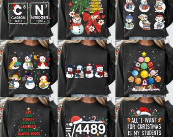 Kerstleraar png-bundel, retro vakantieklas shirtontwerp, vrolijke leraar kerst png, leuke leraar digitale download