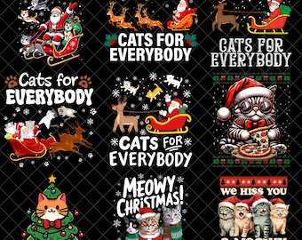 Cats For Everyone PNG-bundel, Funny Meowy Christmas Cat png, Ugly Sweater Kitty Sublimatie, Holiday Cat Lover digitale download