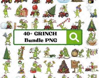 Grinch Christmas PNG-clipartbundel, grappige vakantieontwerpen (digitale download)