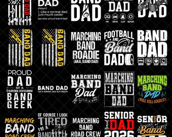 Band Dad PNG-bundel, Marching Band Road Crew Senior Dad 2026 Quotes, Proud Music Geek Father Shirt digitale download sublimatie