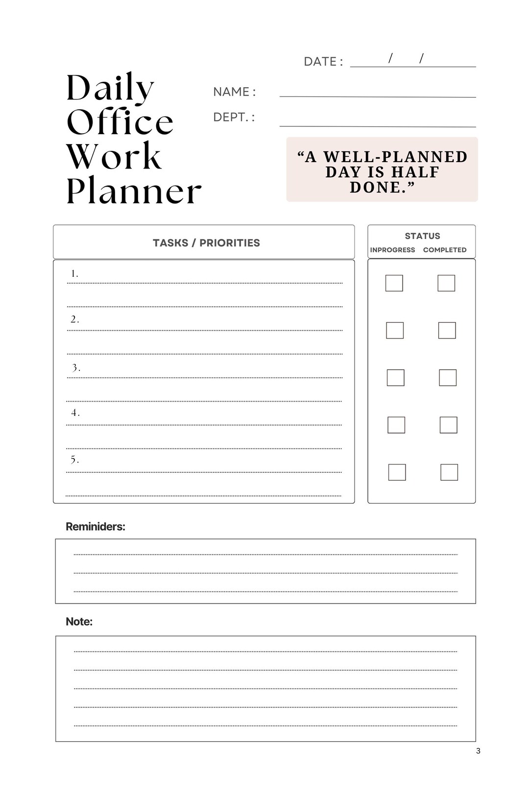 Printable Daily Office Planner | Work Schedule, To-do List & Organizer ...