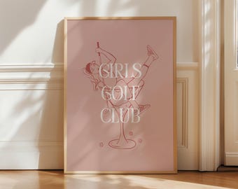 Girls Golf Club Print | Preppy Pink Sports Wall Art (Digital Download)