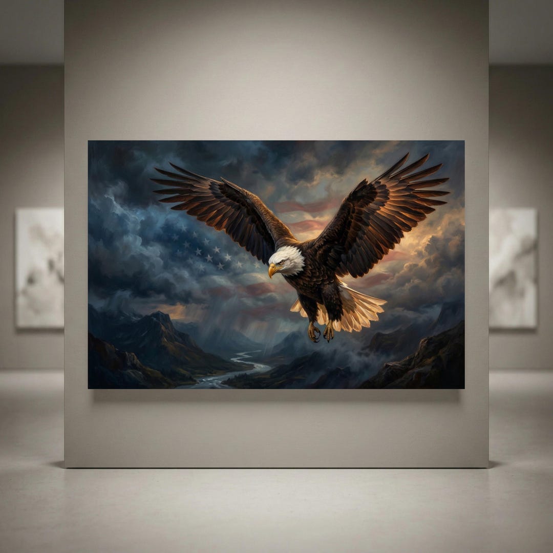 Bald Eagle Canvas Wall Art Patriotic American Painting Rustic Wildlife ...