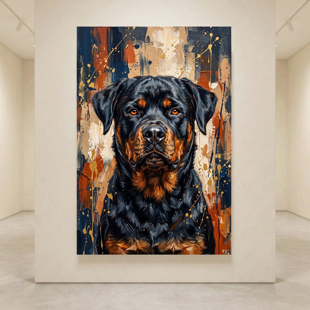 Rottweiler Canvas Wall Art, Abstract Dog Portrait Print, Rustic Modern ...
