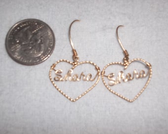 Wire Heart Earrings with Name/Word