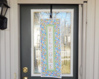 Embroidered Lage Welcome Wall Art - Easter Egg Home Decor - Entryway Front Door Apartment Hanging - Spring Holiday - Handmade Tapestry