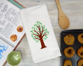 Green Leves Tree Embroidered Tea Towel - Springtime Bloom - Gift Idea Under 20 - Dish Cloth - Kitchen Floral Design - Farmhouse Hostess