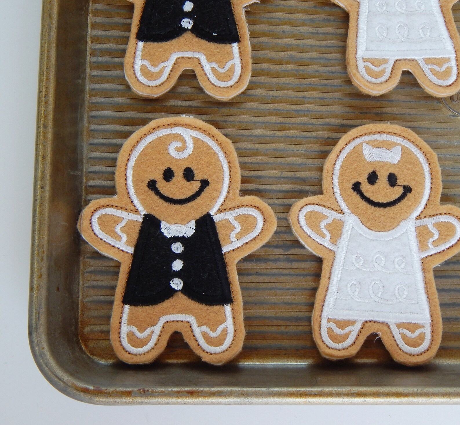 Bride and Groom Felt Gingerbread Boy and Girl Embroidered Christmas
