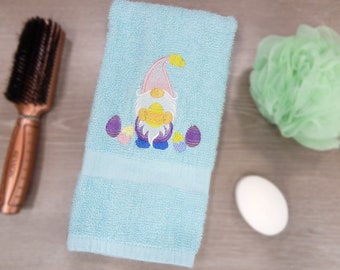 Easter Gnome Embroidered Hand Towel - Gift Idea Under 20 - Spring Colored Eggs - Unique Bathroom Towel - Home Decoration