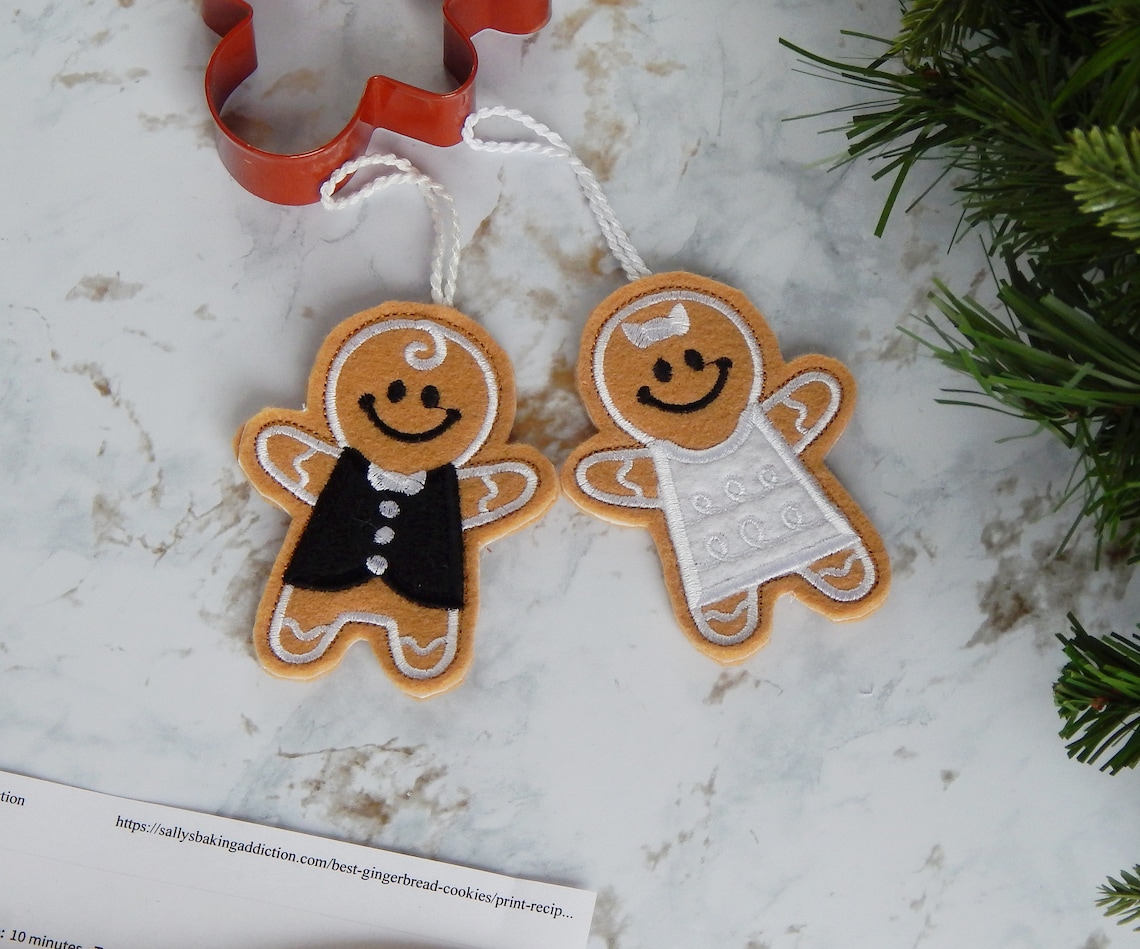 Bride and Groom Felt Gingerbread Boy and Girl Embroidered - Etsy
