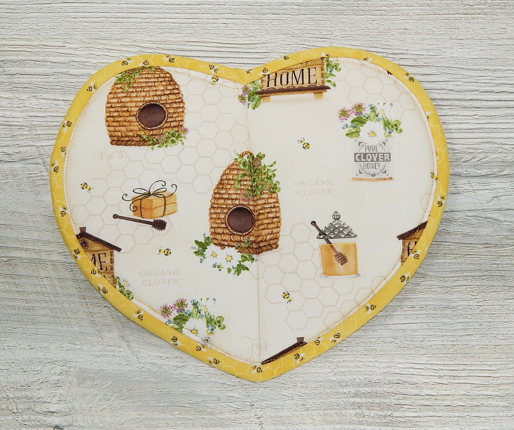 Home Sweet Home Honeybee Heart Potholder Cotton Kitchen Oven Mitt Gift