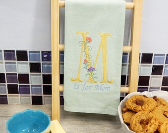 M is For Mom Embroidered Tea Towel - Mothers Day Gift Idea - Kitchen Home Decor - Home Decoration - Dish Towel - Embroidery Text