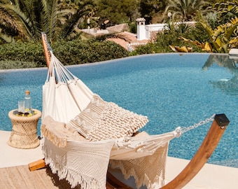 Hammock “The Antari” – Handmade Cotton Hammock with wide crocheted sides and long fringes (for 1 person)