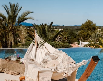 Rede 'De Antari Gran' – Rede de algodão feita à mão com macramê e franjas (adequada para 2 pessoas)