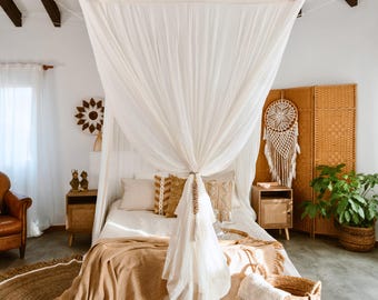 Rectangular cotton mosquito net single bed – Wahyu Breeze with 2 openings, 100% cotton, handmade mosquito net (160x220x240 cm)