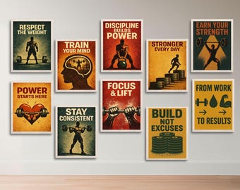 Gym Vintage Motivations Kunst Bundle 10 | Mosaik Textur Fitness Poster set jpg