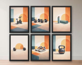Minimal Gym Leinwand Wand Kunst Set, moderne Fitnessgeräte Decor