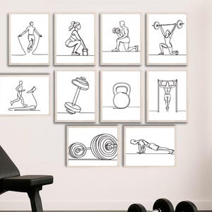 Minimal Line Art Gym Wand Kunst Bundle 10 | Fitness digitales Poster Set jpg