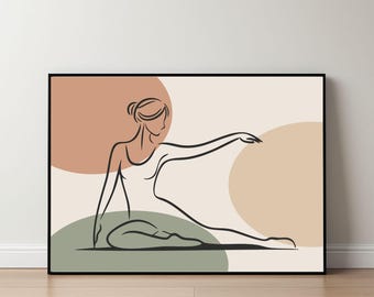 Impression d'art au trait yoga ton de terre : décor de studio de Pilates (numérique JPG)