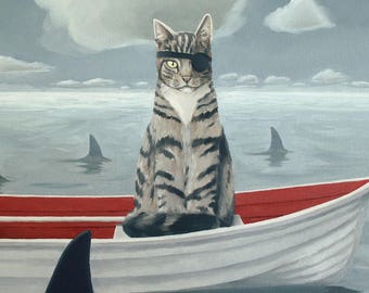 pirate cat - Catch of the Day - art print